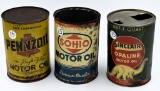 (3) 1 qt oil cans- Sinclair, Pennzoil, Sohio