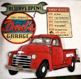 3 Contemporary signs- Shop Rates,Dads Garage,