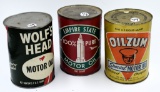 (3) 1 qt oil cans- Wolf's Head, Empire State,