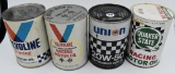 (4) Racing oil cans- (2) Valvoline, Quaker State,