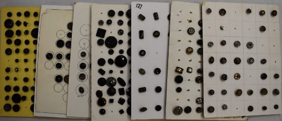 7 Cards black glass, pants buttons, asst gold
