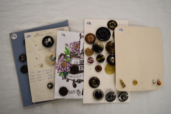 5 Cards mirror backs, studio buttons, metal,