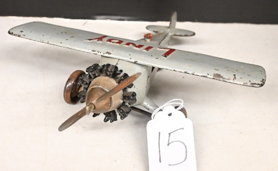 Hubley cast iron Lindi airplane, 10" x 10"