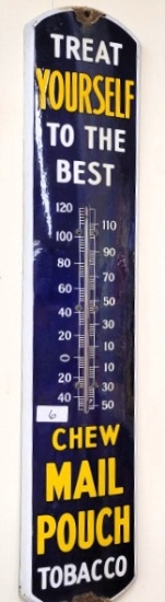 Porcelain Mail Pouch thermometer, 39" x 8"