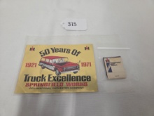 IH 50 Years Truck Excellence Card and Matchbook