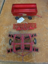 3 Pc. Hubley Red Farm Implement Toys