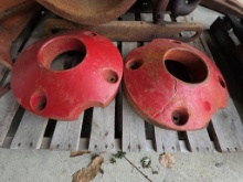 Pair Cast Iron Red Tractor Wheel Weights