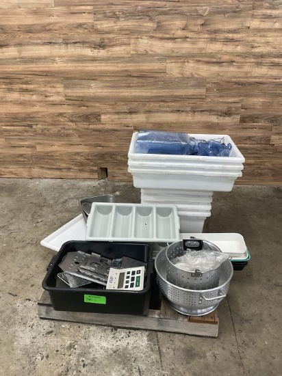 Lot Assortment of Colanders, Lids, Plastic Food Bins, etc.