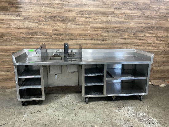Stainless Steel Worktop with Built-In Hand Sinks & Cabinet Storage