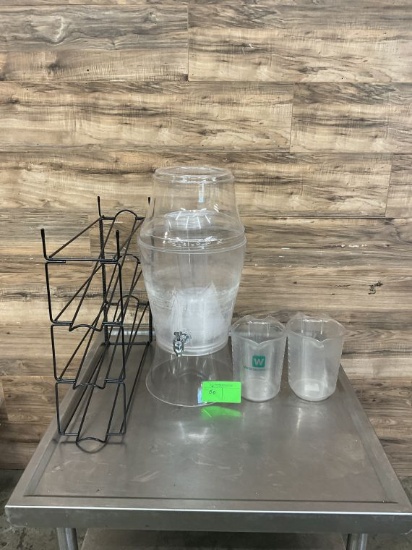 Lot of Drink Dispenser, 2 Pitchers & Rack