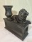 Impressive Cast Iron-Style Garden Sculpture – Regal Lion with Classical Urn on Paneled Plinth