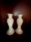 Pair of Ivory Glazed Porcelain Pedestal Vases with Embossed Floral Motifs