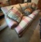Traditional Upholstered Roll-Arm Sofa with Plaid Fabric and Accent Pillows