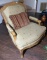 Louis XV-Style Carved Fauteuil with Gingham & Floral Upholstery – French Country Elegance