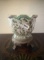 Hand-Painted Porcelain Cachepot with Ornate Metal Base