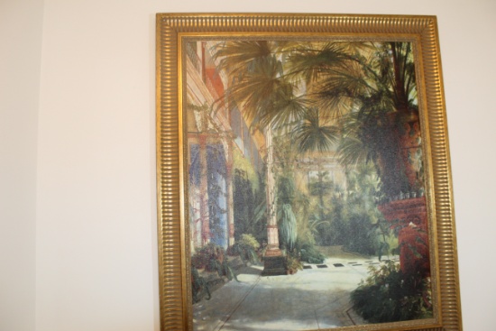 The Conservatory, Oil on Canvas in Gilt Frame, After the Style of Victorian Garden Painters