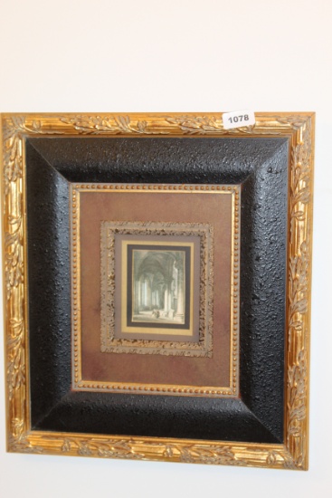Grand Miniature: Framed Architectural Interior Print with Ornate Matting and Carved Frame