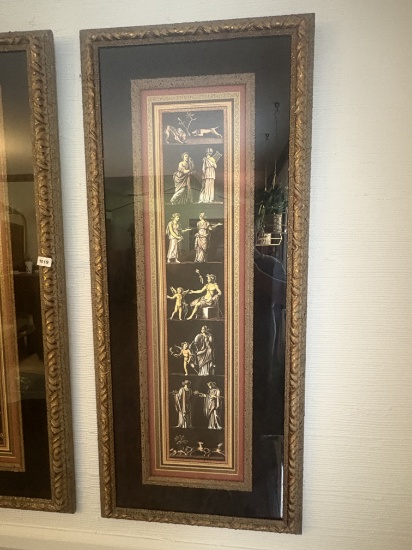 Pair of Monumental Neoclassical Frieze Prints in Gilt Baroque Frames