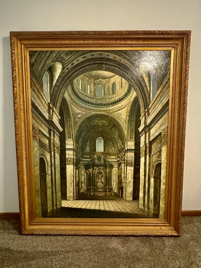 Monumental Oil Painting of Baroque Cathedral Interior, in the Style of Giovanni Paolo Panini