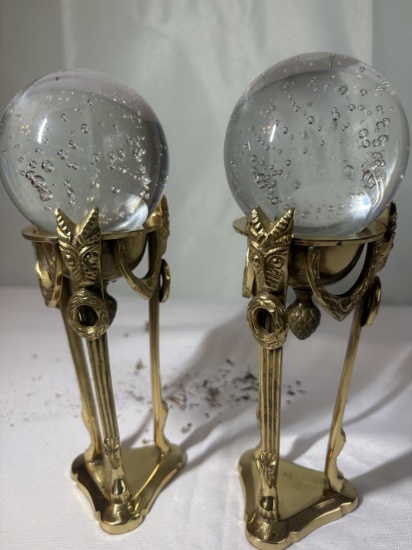 Crystal Orb with Ornate Gilt Bronze Tripod Stand (2)