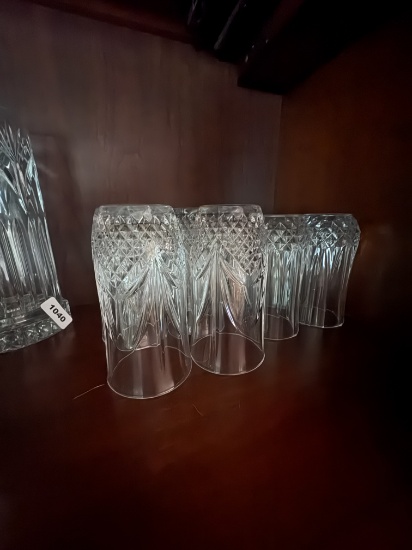 Set of ten Vintage Pressed Glass Tumblers with Diamond-Fan Motif