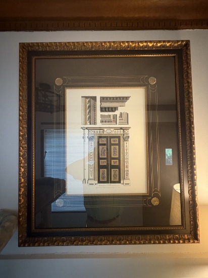 Framed Neoclassical Architectural Plate with Doorway and Classical Motifs