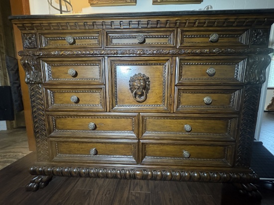 Grand Renaissance Revival Lion-Head Sideboard