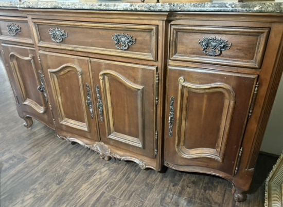 French Provincial Marble-Top Buffet Sideboard
