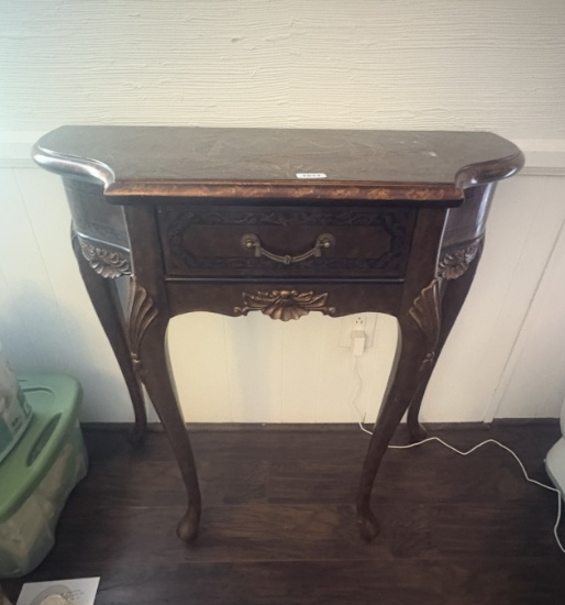Petite Louis XV-Style Carved Console Table with Drawer