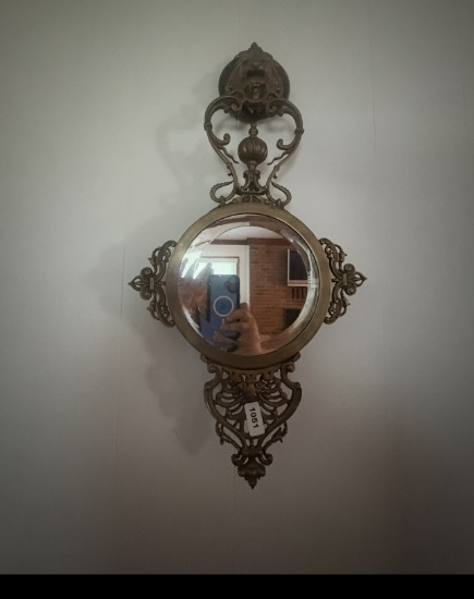Ornate Convex “Witch’s Eye” Mirror with Cast Brass Frame