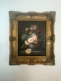 Dutch-Style Floral Still Life, Oil on Canvas in Gilt Frame