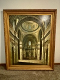 Monumental Oil Painting of Baroque Cathedral Interior, in the Style of Giovanni Paolo Panini