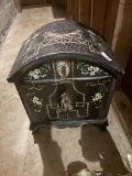 Hand-Painted Domed Accent Chest with Floral & Monkey Motif