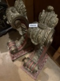 Pair of Ornate Hand-Carved Baroque-Style Wooden Corbels with Gilded Detail