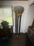 Grand Neoclassical Torchiere Floor Lamp – Gilded Corinthian Columns with Fluted Glass Shade