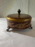 Gilded Floral Lidded Trinket Box with Finial & Claw Feet