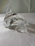 Hand-Blown Crystal Dolphin Sculpture – Mother & Calf in Motion