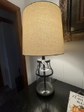 Modern Glass & Metal Framed Table Lamp with Linen Shade