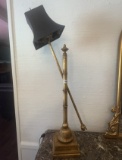 Hollywood Regency Gilt Faux Bamboo Table Lamp with Black Shade – Mid-20th Century