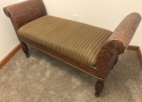 Woven Rattan Rolled-Arm Bench with Upholstered Seat