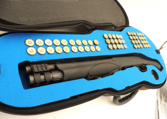 Remington V3 Tac-13 12 Gauge Shotgun With Custom Violin Case and Assorted 12 Gauge Ammunition