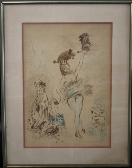 Marcel Vertes (1895-1961): Circus Performer, framed and signed by the Artist