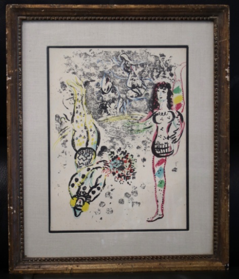 "Le Jeu Des Acrobates 1963" after Marc Chagall, lithography 1963.