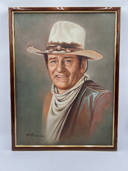 Vintage Original Oil Painting of John Wayne. Signed by the artist.
