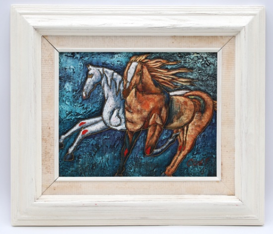 Original Oil on Canvas Paintings of horses, signed by the artist C. Loft. All framed.