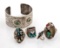 Set Of 4 Sterling Silver Rings & Bracelet, Native American Design
