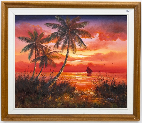 Oil On Canvas Painting, Florida Artist W. Riley