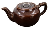 Occupied Japan Ceramic Brown Betty Teapot Plain Dark Glaze