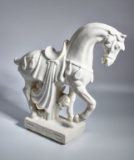 White Glazed Ceramic Decorated Stallion Horse Figure Statue