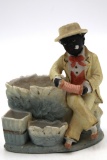 Blue Vintage C. 1930 Black Americana Man Sitting With Accordion Cigarette